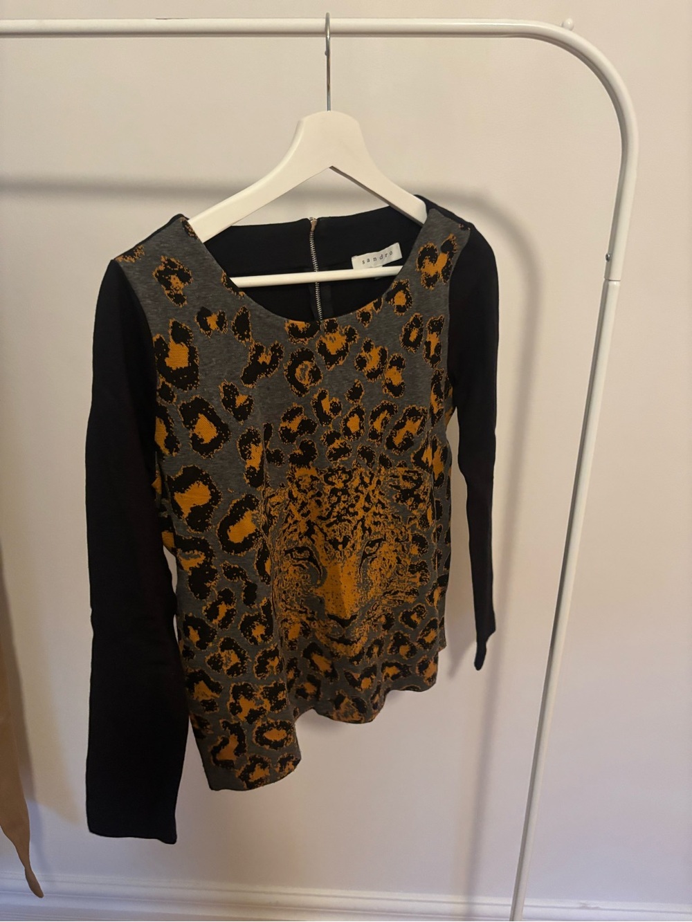 Sandro Black and Mustard Leopard-Print Sweatshirt